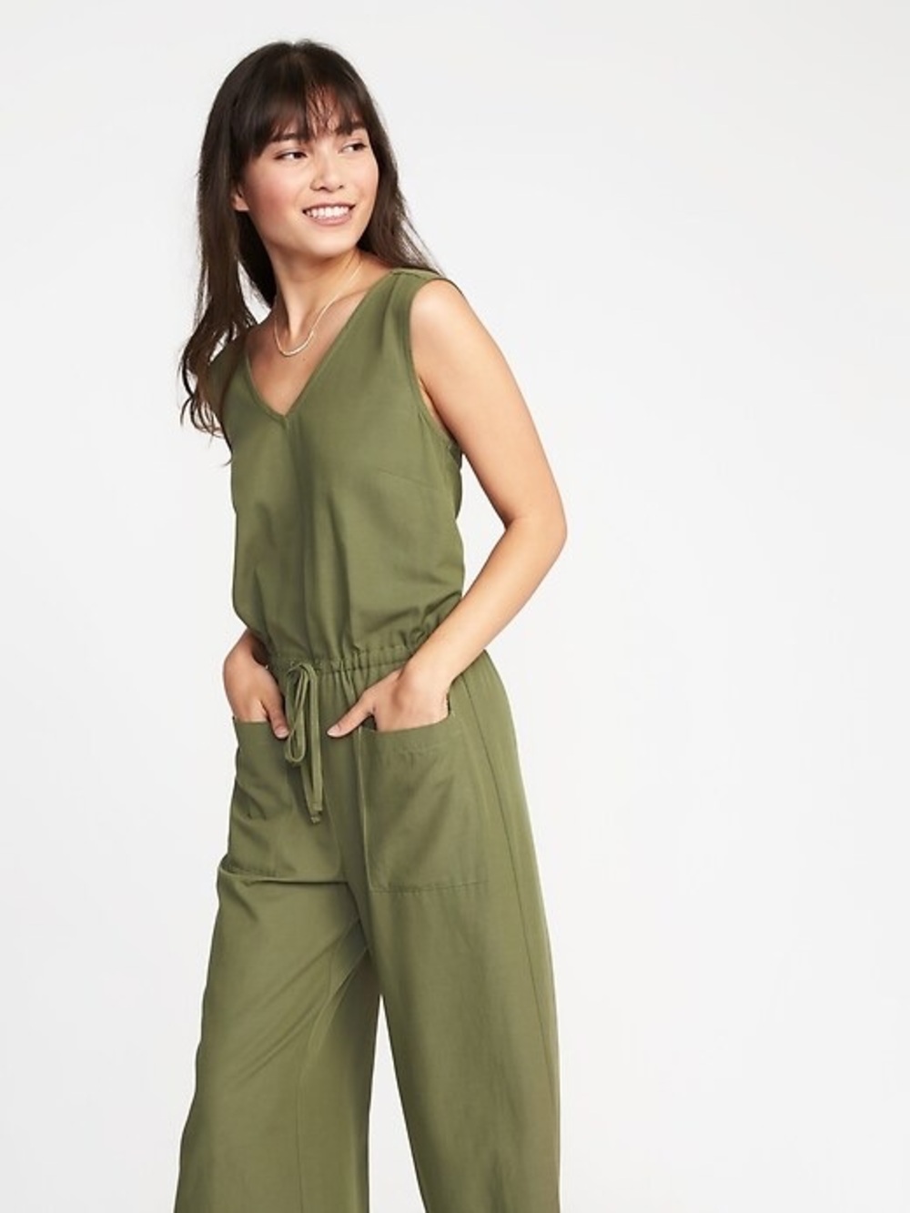Old Navy Sleeveless V-Neck Olive Utility Jumpsuit XS EUC